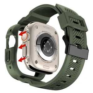 49mmラグジュアリーカーボンファイバーパターンTPUスマートウォッチストラップウォッチケース変更キットforapple Watch Ultra 8 4 SEリストバンドファッション
