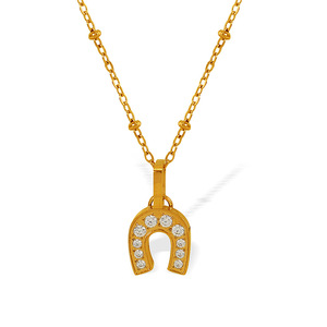 Collier pendentif en zircon en forme de U avec chaîne dorée pour femme, bijou cadeau, serti pavé, en alliage de zinc, collier tendance - Product Image 5