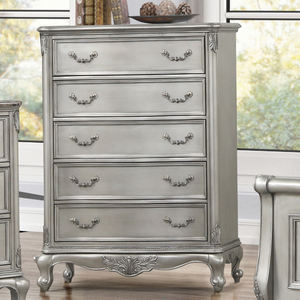 Ensemble de meubles de chambre à coucher gris argenté de luxe - Lit capitonné avec commode et miroir, table de chevet, meubles de rangement pour chambre à coucher - Product Image 3
