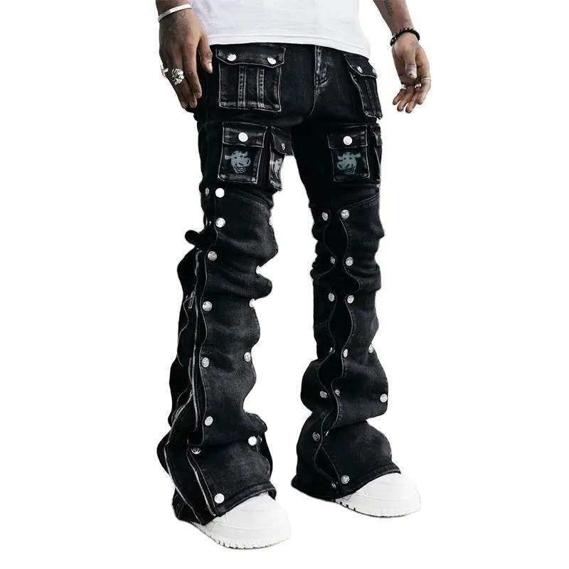 DIZNEW Veste en jean et jean à quantité minimale de commande basse pour hommes, adaptée aux pantalons en jean noir de biker de haute qualité