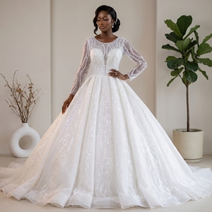 Vestido de Novia Personalizado con Cuentas y Lentejuelas, Vestido de Princesa con Mangas Largas, Vestido de Novia Árabe Lsbh18 - Product Image 1
