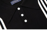 Polo d'été pour homme, décontracté, à manches courtes, en tricot de soie glacée, noir, rayé blanc, coupe slim, style vintage