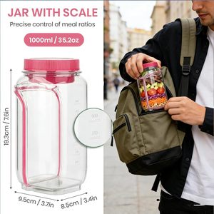 Novo Pote de Vidro Hermético para Salada com Abertura Lateral 2026, Portátil, com Compartimento para Molho, Seguro para Micro-ondas - Product Image 4