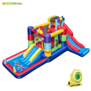 Castillo Inflable Infantil Colorido con Tobogán de Agua y Aro de Baloncesto para Casa de Brinco - Product Image 1