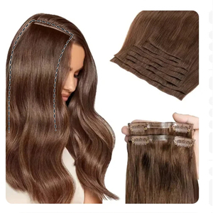 Extensioni per capelli invisibili con clip in PU rigido, 7 pezzi, in capelli umani Remy europei, nere, marroni, dorate, per saloni e vendita all'ingrosso - Product Image 4