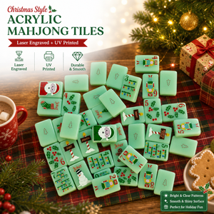 Juego de Mahjong Americano de Lujo Moderno para Navidad, 160 Piezas de Acrílico Verde Menta de 1.43 Pulgadas, Diseño Festivo de Copo de Nieve y Santa Claus - Product Image 5