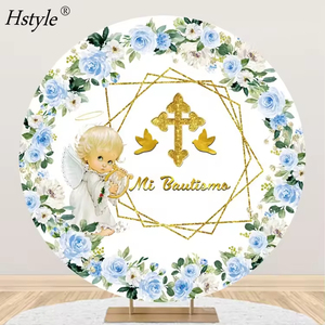 Hstyle HS1525 Mi Bautizo toile de fond ronde <span class=keywords><strong>pour</strong></span> la photographie décorations de fête de baptême mexicain dieu bénisse la première bannière de la sainte communion - Product Image 4