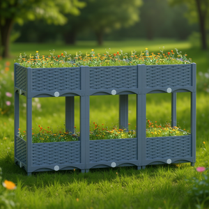 Grandes jardinières carrées surélevées bleu-gris en polypropylène, design moderne, spacieuses, pour usage extérieur - Product Image 2