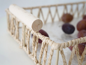 Cesto di conservazione in corda di <span class=keywords><strong>carta</strong></span> rettangolare fatto a mano con maniglie in legno cesto di conservazione in filo metallico cesto di pane di frutta organizzatore da tavolo - Product Image 4