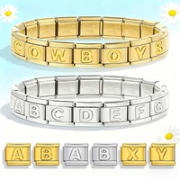 Base de bracelet modulaire italienne en acier inoxydable, faite à la main, avec 26 lettres concaves, accessoires pour modules de chaîne DIY