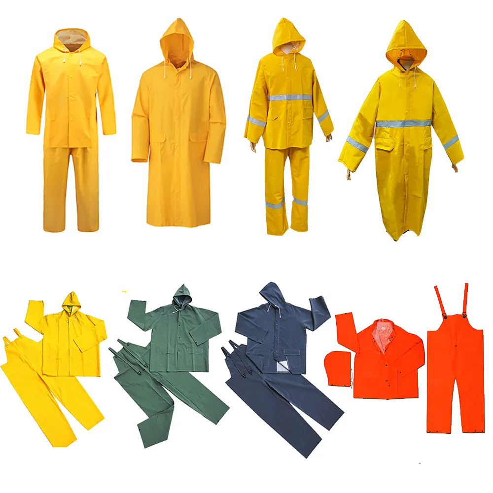 Raincoat Waterproof Pvc Polyester Yellow Rain Coat Long Raincoat Rain Gear Waterproof Yellow Raincoat Long Jacket For Work