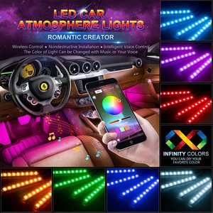 Luces LED para Coche, 4 Piezas, 48 LED, Controlador por Aplicación, Luces Interiores Multicolores, Iluminación Musical Bajo el Tablero - Product Image 1
