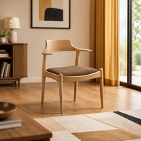 Chaise de salle à manger en bois MULIGNA, fauteuil scandinave, siège rembourré en tissu marron, dossier incurvé avec accoudoirs pour la maison, le café, le restaurant