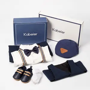 Четырехсезонный хлопковый формальный комбинезон, жилет, шляпа, коробка, обувь, комплект одежды для ребенка, новорожденный мальчик, детская одежда