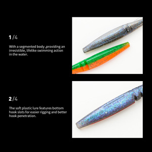 Leurre de pêche au crappie, leurre en PVC multi-sections, appât souple artificiel SINGKING, queue en T, pour perche et poisson-chien, 12cm/9.9g, 5 pièces, sans hameçons - Product Image 3