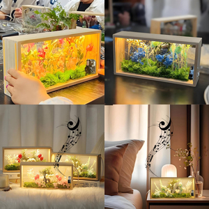 3D bóng hộp 5 "bằng gỗ hoa khô hình ảnh khung với LED ánh sáng ban đêm dẫn hình hiển thị hộp cho giáng sinh Nhà Giường máy tính để bàn - Product Image 6