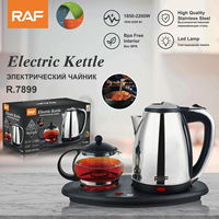 Bouilloire électrique avec théière en verre, 1850W 2200W, en acier inoxydable, intérieur sans BPA, indicateur LED