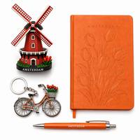 Ensemble de souvenirs touristiques d'Amsterdam, figurine en résine de moulin à vent, carnet de notes en forme de tulipe, porte-clés, stylo, design personnalisé, souvenir de voyage néerlandais