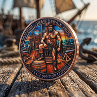 Pièce de collection en cuivre 999 pur, 1 once, avec logo de pirate musclé d'anime, en relief 3D et pulvérisation de couleur personnalisée