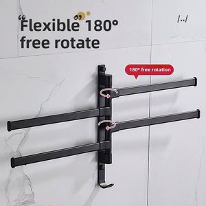 Toallero de pared de aluminio espacial, barra giratoria plegable negra mate con estante para baño, instalación sin taladro - Product Image 5