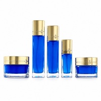 Flacons cosmétiques carrés bleus 40 ml 100 ml 120 ml, fabricant d'emballages, flacon de lotion avec bouchon doré pour les soins du corps