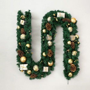 LINGKAI Artificial <b>Christmas</b> Garland with Gold Baubles Pinecones Gift <b>Box</b> Ornaments Indoor Fireplace Mantel Holiday Decor - Product Image 1