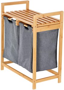 Panier à linge en bambou à double rangement avec couvercles pour organisateur de chambre et accessoires de salle de bain - Product Image 2