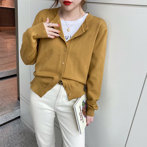 Cárdigan de punto para mujer, talla única, color liso, ajuste ceñido, manga larga, con cuello, para primavera y otoño - Product Image 3