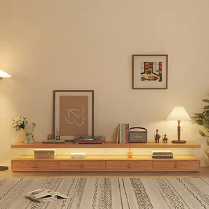 日本电视架悬挂简约现代小房子客厅一字板原木风地板电视柜