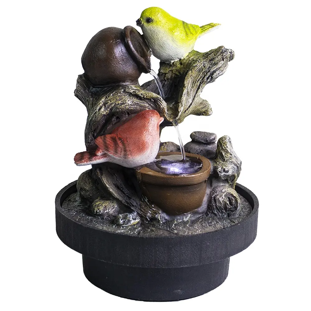 Dua Burung Dekoratif Dalam Ruangan Desktop Polyresin Air Mancur dengan Cahaya Lampara Harga Bagus Fuente Fonte Fountain Lanskap