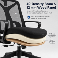 Chaise de bureau ergonomique à dossier haut en maille avec appui-tête 2D, support lombaire fixe et base araignée