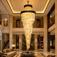 Lustre long en cristal pour villa duplex européenne à plafond haut, noir et or, style nordique moderne, luminaires suspendus LED rotatifs pour escalier