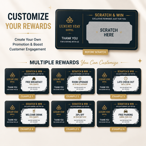 Tarjetas Rasca y Gana de Alta Calidad para Hoteles, Elegantes en Azul Marino y Dorado, Servicio de Impresión Personalizada, Tarjetas de Promoción - Product Image 4