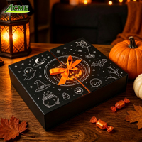 Boîte de calendrier de l'avent d'Halloween en noir mat de luxe avec fermeture magnétique, ruban orange, 24 compartiments, emballage cadeau surprise