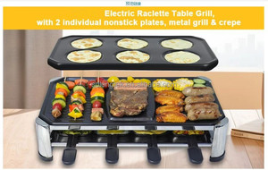 Grill électrique <span class=keywords><strong>raclette</strong></span> 1500W, barbecue de table intérieur pour 8 personnes avec fonduur de fromage et plaques antiadhésives pour les fêtes - Product Image 2