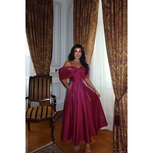 Vestido de Noche Eyyo Rojo Cereza, Tejido a Crochet, Largo Midi, Corte en A, Mangas Cortas, Decoración Floral, Tallas XS-XL, Invierno, ODM, 200g - Product Image 1