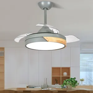 New Design Retractable Blade Ceiling Fan Lamp Indoor Decorative Remote Control Ceiling Fan With Light