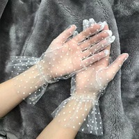 Gants courts transparents à pois noirs et blancs en tulle, parfaits pour les soirées, les bals, la danse, l'été et la conduite – Grande Vente