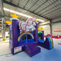 Château gonflable licorne arc-en-ciel avec toboggan et trampoline en PVC pour fêtes d'enfants et location commerciale