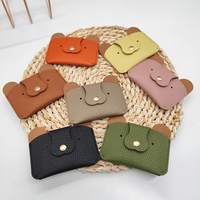 Porte-cartes en cuir PU motif litchi, mini-portefeuille portable pour cartes de crédit et d'identité, avec boucle, sac à monnaie tendance pour femme - Grande Vente