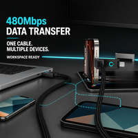 Kabel Data Pengisian Daya 4 in 1 240W dengan Layar Daya Pintar, Lampu RGB Berpendar, dan Kabel Nilon Terjalin