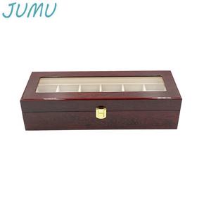 Caja de regalo de reloj de madera con tapa de vidrio, 6 ranuras, venta al por mayor - Product Image 4