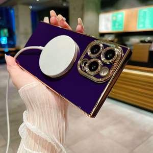 <span class=keywords><strong>Funda</strong></span> de teléfono IPhone15 galvanizada cuadrada de color sólido con patrón de CD, protección anticaída magnética 13/11/14 - Product Image 4