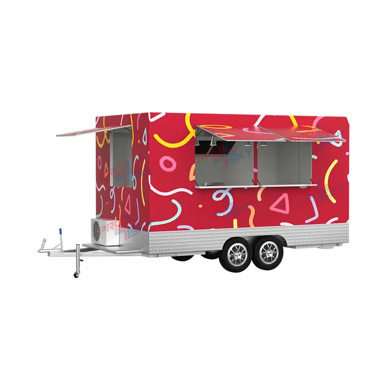 Prosky mobiler Snack-Food-Auflieger Edelstahl Hot Dog Bäckerei Donut Obst Eiscreme Lebensmittelwagen mit komplettem Küchenausstattung