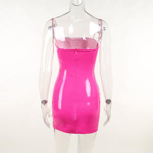 <span class=keywords><strong>Abito</strong></span> da festa aderente Sexy da donna <span class=keywords><strong>marrone</strong></span> nero rosa con cinturino a Spaghetti in <span class=keywords><strong>pelle</strong></span> PU Mini Club vestito stretto in lattice - Product Image 6