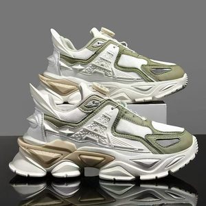 Stock <b>Men</b> Light Weight Soft Chunky <b>Platform</b> Sneakers Mesh Patch Height Increasing Casual Walking <b>Shoes</b> - Product Image 4
