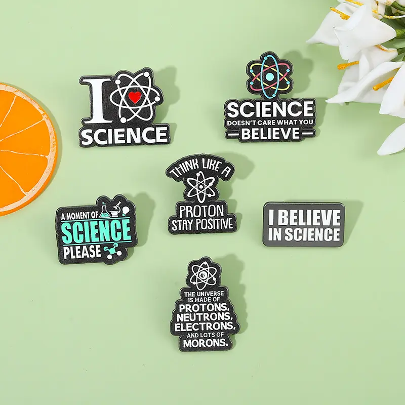 NO MOQ Free Sample Thanks Science Lapel Pin Badge Metal Motivational Chemical Math Science Enamel Pin