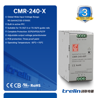 Alimentation électrique sur rail DIN 240W CMR-240-XP équivalente à Mean Well NDR-240 & SDR-240 avec PFC actif pour l'automatisation industrielle CE RoHS