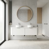 Mueble de Baño Australiano Personalizado para Montar en la Pared, con Cajones de Madera Contrachapada Blanca Mate y Compartimentos de Almacenamiento para Proyectos Hoteleros