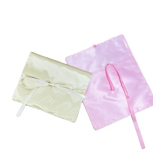 Custom Logo Printed Lingerie Clothes Packing <b>Envelope</b> Satin Bag With Bow Black Luxury Hair Wig Packing Dust Flap Silk Pouch - Product Image 1